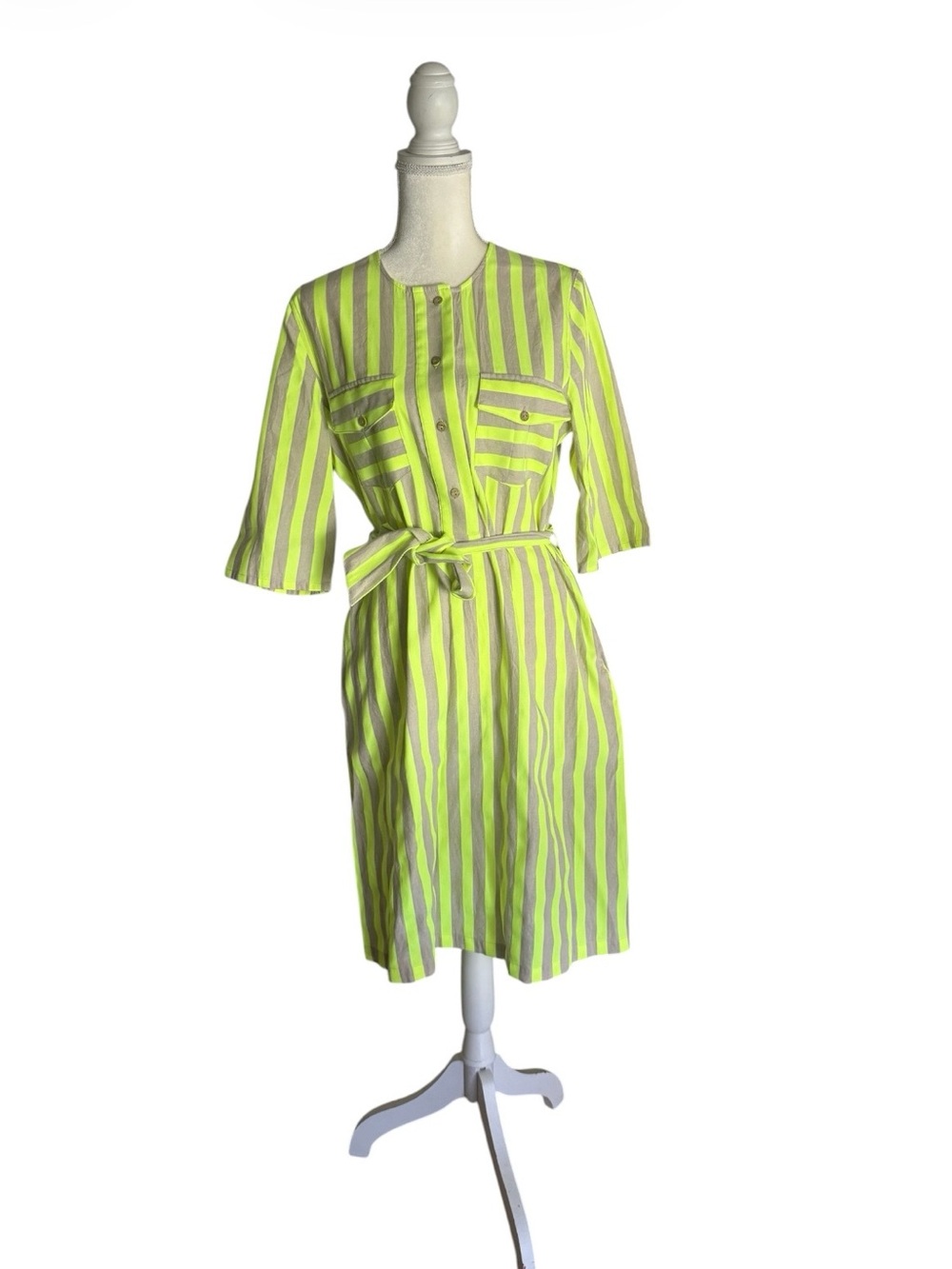 Vilagallo Neon Green and Beige Striped Dress